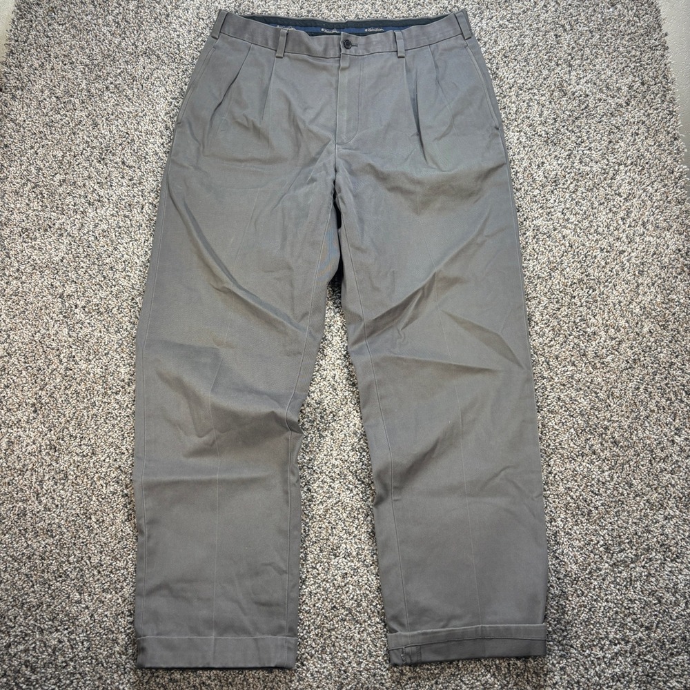Brooks Brothers Advantage Chino Elliot Men's 35x30 Pants Gray Pleated Cotton